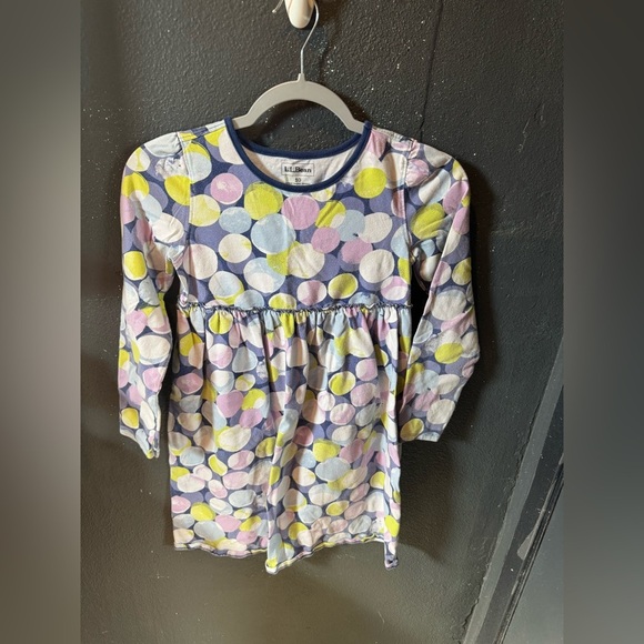 L.L. Bean Cotton Blue Green Purple Polka Dot Long Sleeve Dress Size 10 - Picture 1 of 3
